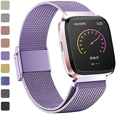 iGK Metal Replacement Bands Compatible for Fitbit Versa/Versa Lite Edition/Versa 2, Stainless Steel Loop Metal Mesh Bracelet Unique Magnet Lock Wristbands