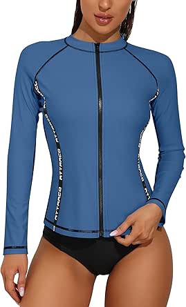 ATTRACO Rash Guard for Women Long Sleeve Swimsuits Zipper Front Printed Swim Shirt Uv Protection UPF 50