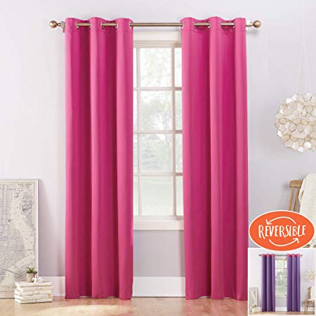 Sun Zero Campus Reversible Fleece Lined Blackout Grommet Curtain Panel, 40" x 63", Pink