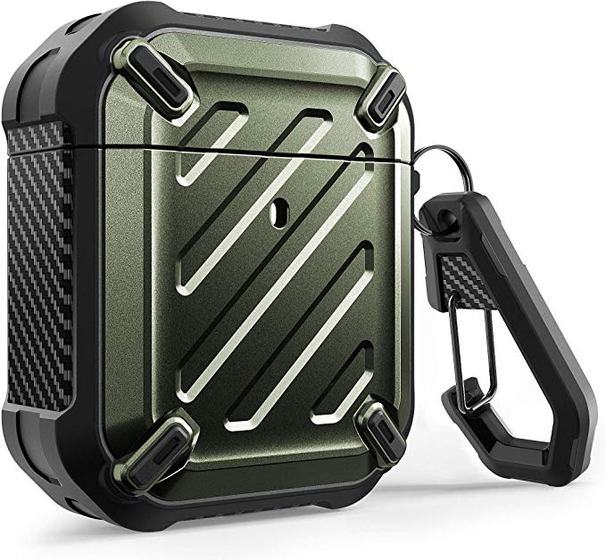 SUPCASE Unicorn Beetle Pro Series Case Designed for Airpods 1 & 2, Full-Body Rugged Protective Case with Carabiner for Apple Airpods 1st & 2nd (DarkGreen)