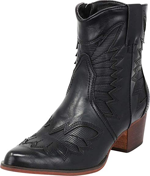 Cambridge Select Women's Pointed Toe Stacked Heel Western Cowboy Ankle Bootie