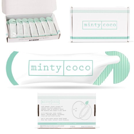 Oil Pulling Kit - Mintycoco Oral Dental Detox - For Naturally Whiter Teeth Fresher Breath Healthy Mouth 14 Day Whitening Supply Virgin Cold Pressed Coconut Oil Formulated with Peppermint Essence