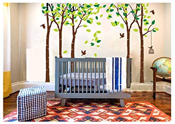 LUCKKYY Large Five Tree Wall Decal Tree Wall Sticker Removable Vinyl Mural Art Wall Stickers Kids Room Nursery Bedroom Living Room Decoration (103.9x70.9)(Brown)