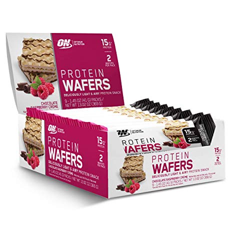 OPTIMUM NUTRITION Protein Wafers, Protein Bars, On The Go, Low carb, Low Sugar, Dessert Protein, Flavor: Chocolate Raspberry, 9 Count