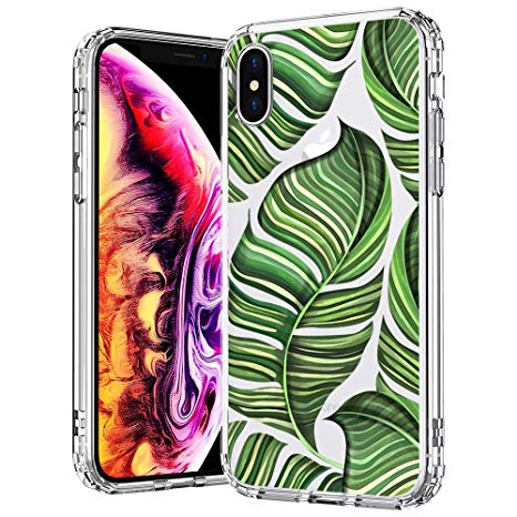 MOSNOVO Case for iPhone Xs/iPhone X, Tropical Banana Leaves Clear Design Printed Transparent Hard Case with TPU Bumper Protective Case Cover for iPhone X/iPhone Xs