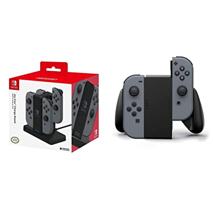 HORI Nintendo Switch Joy-Con Charge Stand by HORI Officially Licensed by Nintendo & PowerA Joy Con Comfort Grips for Nintendo Switch - Black