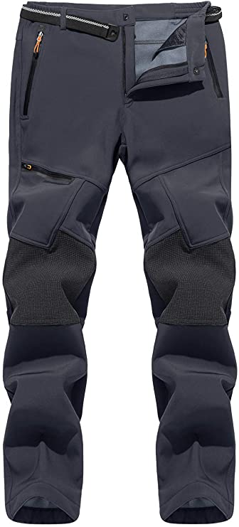 TACVASEN Men's Hiking Pants Reinforced Knees Lightweight and Thick Skiing Snowboard Fleece Lined Pants (No Belt)