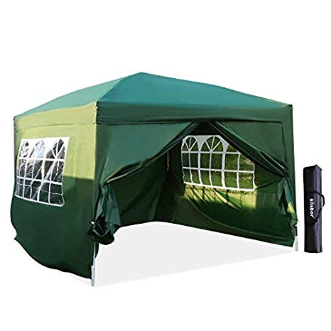 Kinbor Outdoor Portable Adjustable Instant Pop Up Gazebo Canopy Tent (10'x10' with 4 Sidewalls, Green)