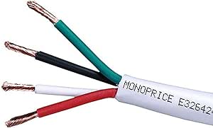 Monoprice 4-Conductor Speaker Wire - CL2 Rated, Color Coded, 12AWG, 250 Feet, White - Access Series