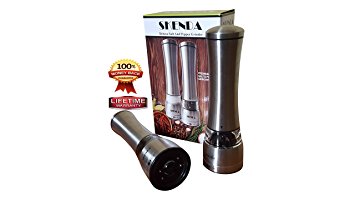 Skenda Salt And Pepper Shaker Grinder Set with 2 Adjustable Stainless Steel Shakers - Free E-books ( 5 ) with this set - Ceramic Mill Mechanism - Manual Grinders