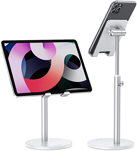 Cell Phone Stand, OMOTON Angle Height Adjustable Phone Stand Compatible with iPhone 11/Xr/Xs Max, All Smartphones and All Tablets(4-12.9''), Silver