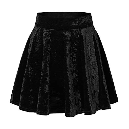 Urban CoCo Women's Vintage Velvet Stretchy Mini Flared Skater Skirt