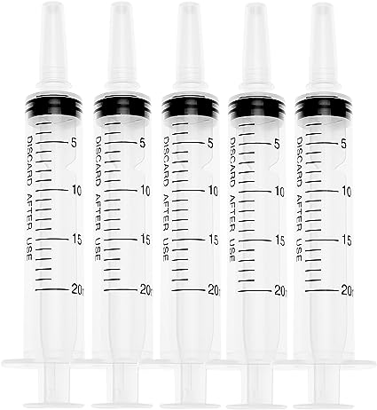 Karlling 20 ML CC syringe for liquid,Large Plastic Syringe Without Needle For Liquid Nutrient Measuring,Scientific Lab(5 Packs)