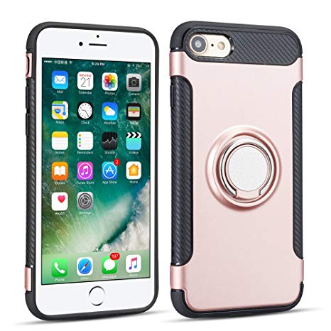 UEEBAI Case for iPhone 6 Plus,Ultra Slim Shockproof Silicone TPU PC Case Anti-Scratch 360 Degree Rotatable Ring Kickstand Used As in-car Phone Holder Stand Cover for iPhone 6 Plus/6S Plus - Rose Gold