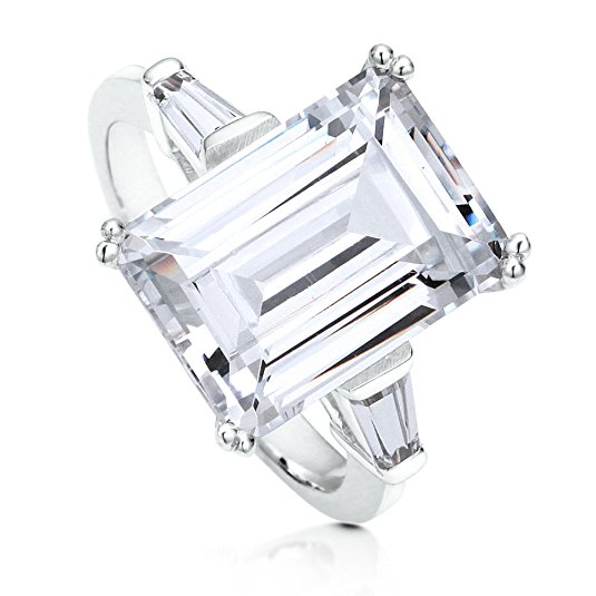 BERRICLE Sterling Silver 8.72 ct.tw Emerald Cut Cubic Zirconia CZ 3 Stone Engagement Wedding Ring