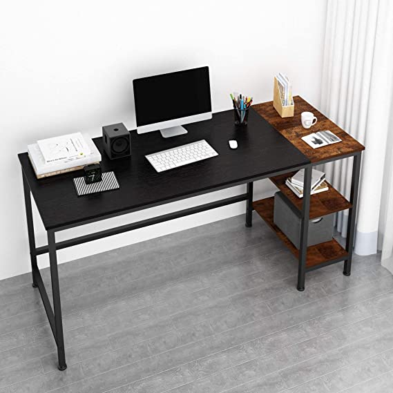 JOISCOPE Desk,Computer Desk,Laptop Table,Study Table,desk with shelves,Industrial Table Made of Wood and Metal.60 inches (Black Finish)