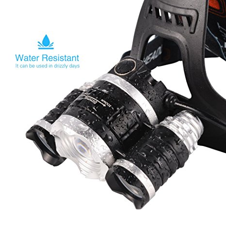 4 Modes LED Headlamp Headlight Flashlight with Zoomable Super Bright T6 2XPE CREE And 2 Rechargeable Batteries, Wall Charger