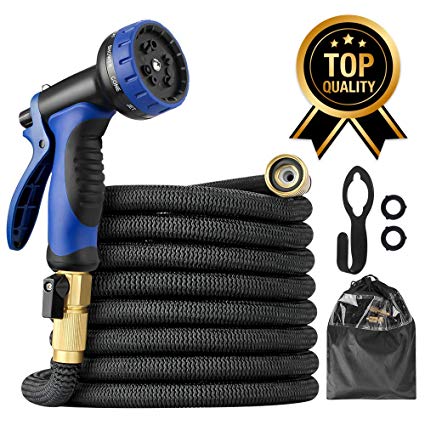 50ft Garden Hose, multifun Upgraded Expandable Water Hose with 10 Function Spray Nozzle, 3/4 Heavy-duty Brass Fitting Hose with 4 Layers Latex, Flexible Water Hose with 3750D Fabric Storage Bag & Hook