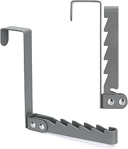 FYY Over The Door Hooks Hanger, 2 Pack Collapsible Folding Over The Door Organizer Rack Space Saving Hanging Storage Hanger for Clothes, Coats, Towels for Bedroom Bathroom Grey