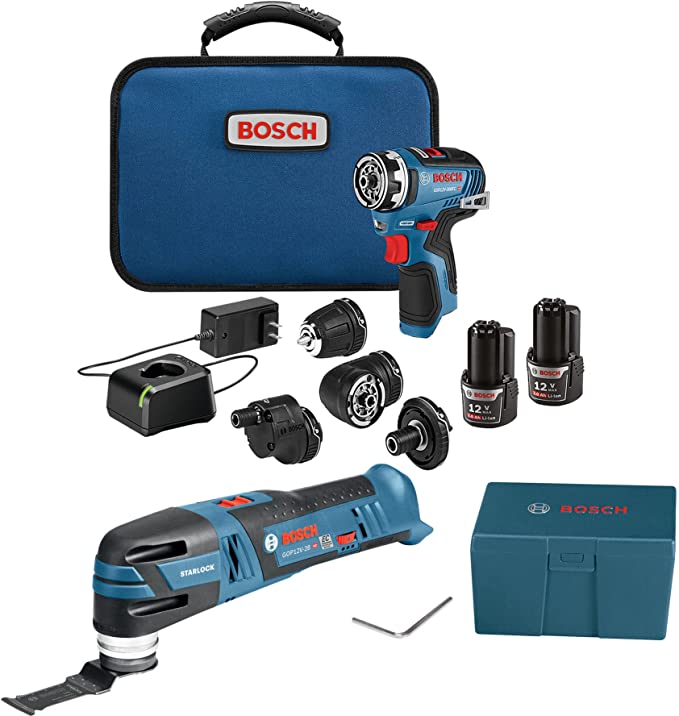 BOSCH GXL12V-270B22 12V Max 2-Tool Combo Kit with Chameleon Drill/Driver Featuring 5-In-1 Flexiclick® System and Starlock® Oscillating Multi-Tool