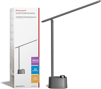 Honeywell Upgraded LED Desk Lamp - H01 Pro Sunturalux™ Foldable Desk Light with USB A C Charging Port, 3 Color Modes Dimmable Table Lamp for Home Office Reading(Grey)