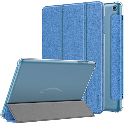 MoKo Case Compatible with All-New Kindle Fire HD 8 Tablet and Fire HD 8 Plus Tablet (10th Generation, 2020 Release), Smart Shell Stand Cover with Translucent Frosted Back - Denim Twilight Blue