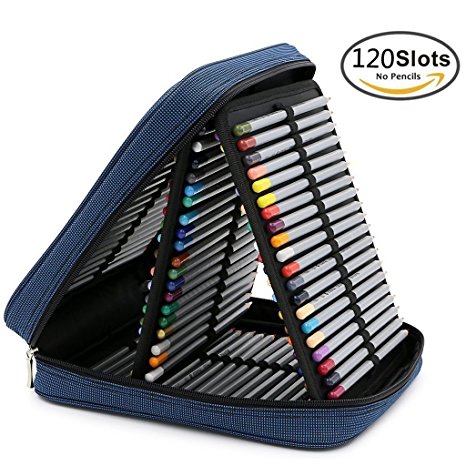 Behomy Handy Deluxe Pencil Wrap Case for Colored Pencils 120 Slot Travel Watercolor Pencil Organizer Bag with Zipper (Blue)
