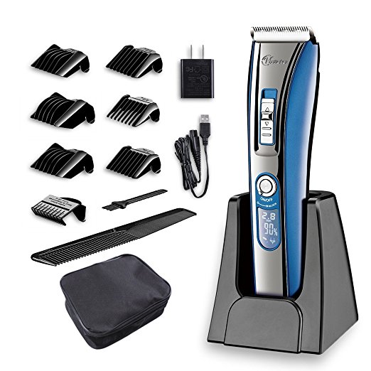 HATTEKER Hair Clipper Electric Trimmer for Men, 6 Hairdressing guide combs, Cordless Hair Clippers with LED Display Rechargable Hair Cutting Machine for Adult,Men and Kids