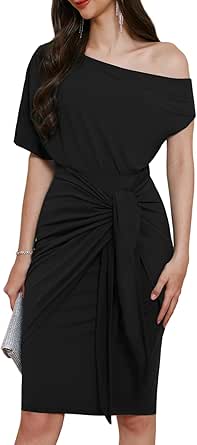 GRACE KARIN Women's One Shoulder Cocktail Dress 2024 Elegant Ruched Belted Wedding Guest Formal Bodycon Dress