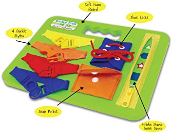 BUCKLE TOY BUSY BOARD - Learn to Snap, Zip, Tie Shoe Laces and Buckle