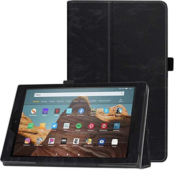 Famavala Folio Case Cover Compatible with 10.1" All-New Amazon Fire HD 10 Tablet (7th / 9th Generation, 2017/2019 Release) (Black)