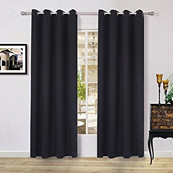 Lullabi Solid Thermal Blackout Window Curtain Drapery, Grommet, 84-inch Length by 54-inch Width, Black, (One Panel)