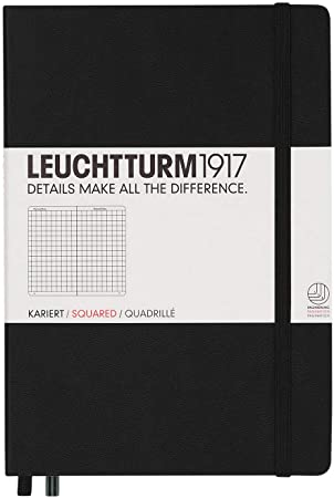 Leuchtturm1917 Medium A5 Squared Hardcover Notebook (Black) - 249 Numbered Pages