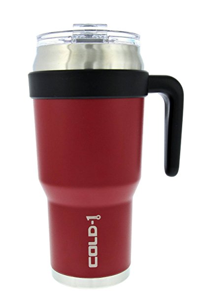 reduce COLD-1 Extra Large Vacuum Insulated Thermal Mug with Slender Base, 3-in-1 Lid & Ergonomic Handle, 40oz - Tasteless and Odorless Powder Coat (Red)