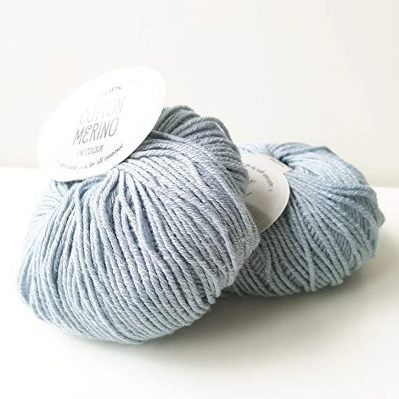 Superwash Merino Wool and Cotton Yarn for Knitting and Crocheting, 4 or Medium, Worsted, DK Weight, Drops Cotton Merino, 1.8 oz 120 Yards per Ball (09 Ice Blue)