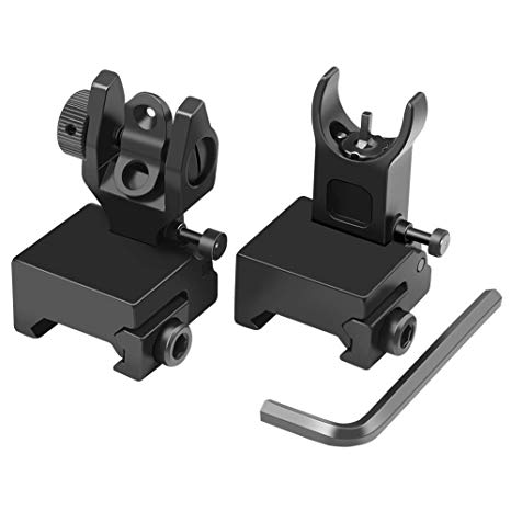 Feyachi Flip Up Iron Sight Front Rear Sight Compatible for Picatinny Rail and Weaver Rail of Rifle, 45 Degree Foldable Sights