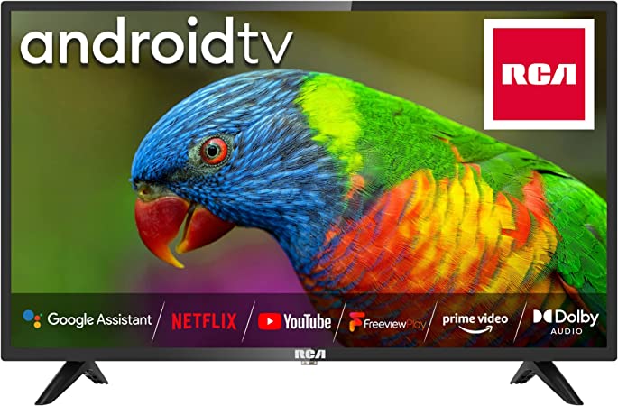 RCA RS32H1A 32 Inch Smart TV, Android TV with Netflix Freeview Play Disney , Google Built-in Dolby Digital Audio 3 x HDMI 2 x USB & Bluetooth Port, Television for Small Lounge Kitchen, Black