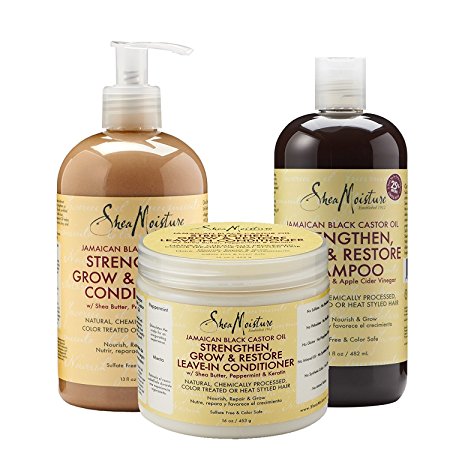 Shea Moisture Jamaican Black Castor Oil Combination Pack – Strengthen, Grow & Restore System – 16.3 oz Shampoo, 13 oz. Conditioner & 16 oz. Leave-In Conditioner