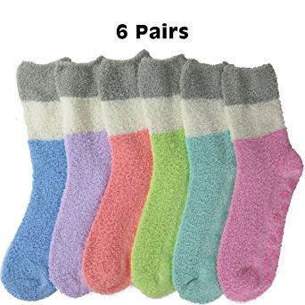 Bright Fuzzy Socks Ultra Soft Womens 6-pack Striped & Solid By DEBRA WEITZNER