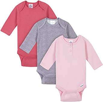 GERBER Baby Girls 3-Pack Long Sleeve Thermal Onesies Bodysuits