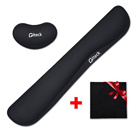 GLTECK Memory Foam Keyboard wrist rest pad and mouse wrist pad for Office & Home While Using Laptop or Computer –Ergonomic Support | Black (Memory Foam Pad)
