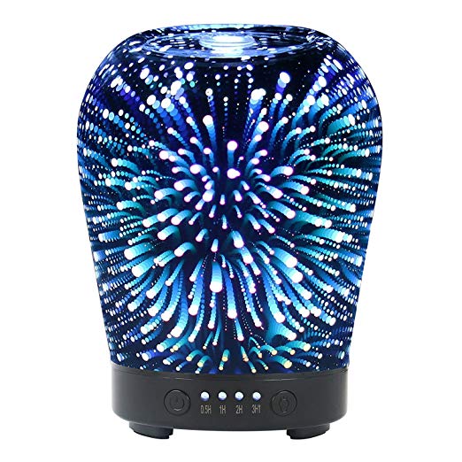 Hokone 3D Aromatherapy Oil Diffuser,100ml Glass Essential Oil Ultrasonic Cool Mist Starburst Humidifier with 8 Color Changing LED Mood Lights(Candlestick Shape)
