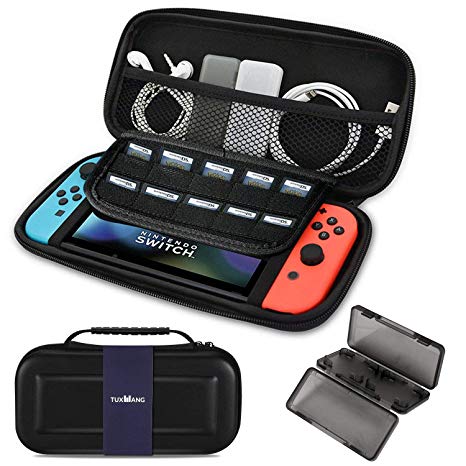 Carry Case for Nintendo Switch - TUXWANG EVA Shell Portable Carrying Case with Foldable Flaps Elastic Strips and Larger Storage for 10 Games and Other Nintendo Switch Accessories [nintendo_switch]