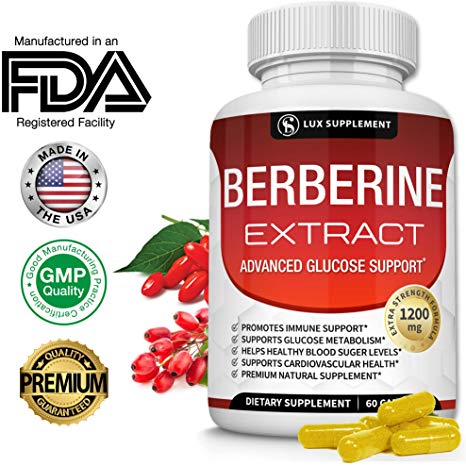 Berberine Extract 1200 mg HCl Complex - Premium Strength Berberine Plus to Support Immune Function, Blood Sugar Metabolism and Cardiovascular Health, for Men Women, 60 Capsules, Lux Supplement