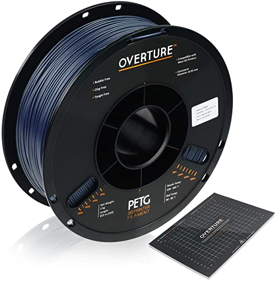 OVERTURE PETG 3D Printer Filament 1.75mm with 3D Build Surface, 1kg Spool (2.2lbs), Dimensional Accuracy  /- 0.05mm, Fit Most FDM Printers (Sparkle Blue)