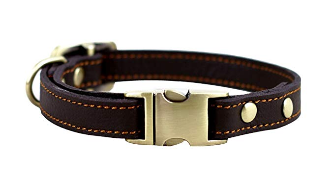 Rantow Adjustable Durable Comfortable Basic Leather Collar for Puppy Small Dogs, Adjustable Neck Size From 9.5 Inch to 13 Inch and 0.6 Inch Wide (Brown)
