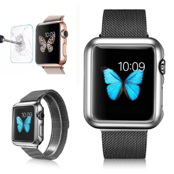 Apple Watch Case G-Casereg Free Series High Quality Light Weight Thin Ultra Fit Plating PC Protective Shell Bumper Case For iWatch Apple Watch 38MM  Tempered Glass Screen Protector Silver