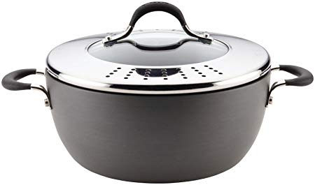 Circulon Momentum Hard-Anodized Nonstick Covered Casserole with Lock 'n' Strain Lid, 5.5-Quart, Gray