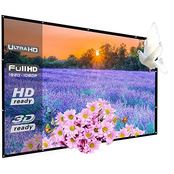 150 Inch Projector Screen Outdoor, WRLSUN HD 16:9 Large Foldable Portable Home Theater Movie Screen for Office Presentation/Party/Double Sided Projection, Easy Install on Mount/Wall with Hanging Holes