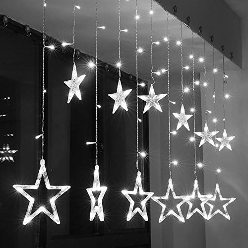 Zology LED Star Curtain String Light, 138 LED Fairy Hanging Strip Lamp Window Christmas Light for Bedroom Kids Room Wedding Party Hallowen Birthday Tree Supplies